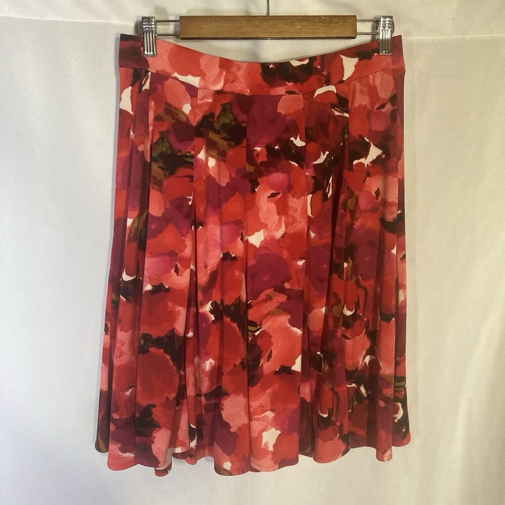 GRACE ELEMENTS red white floral pull on a-line skirt M
